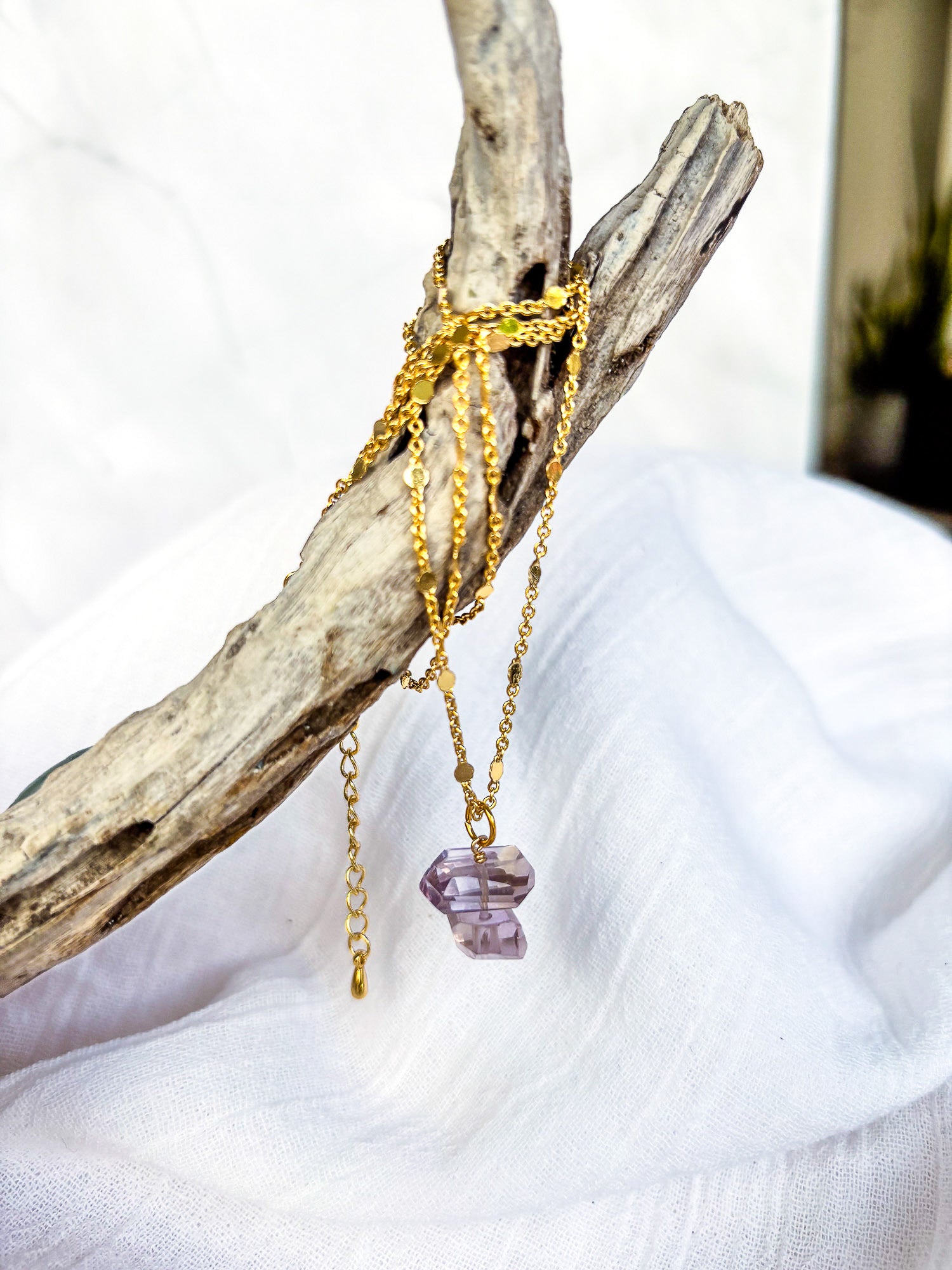 Dainty Gold Chain with Amethyst stack - Beadsmith