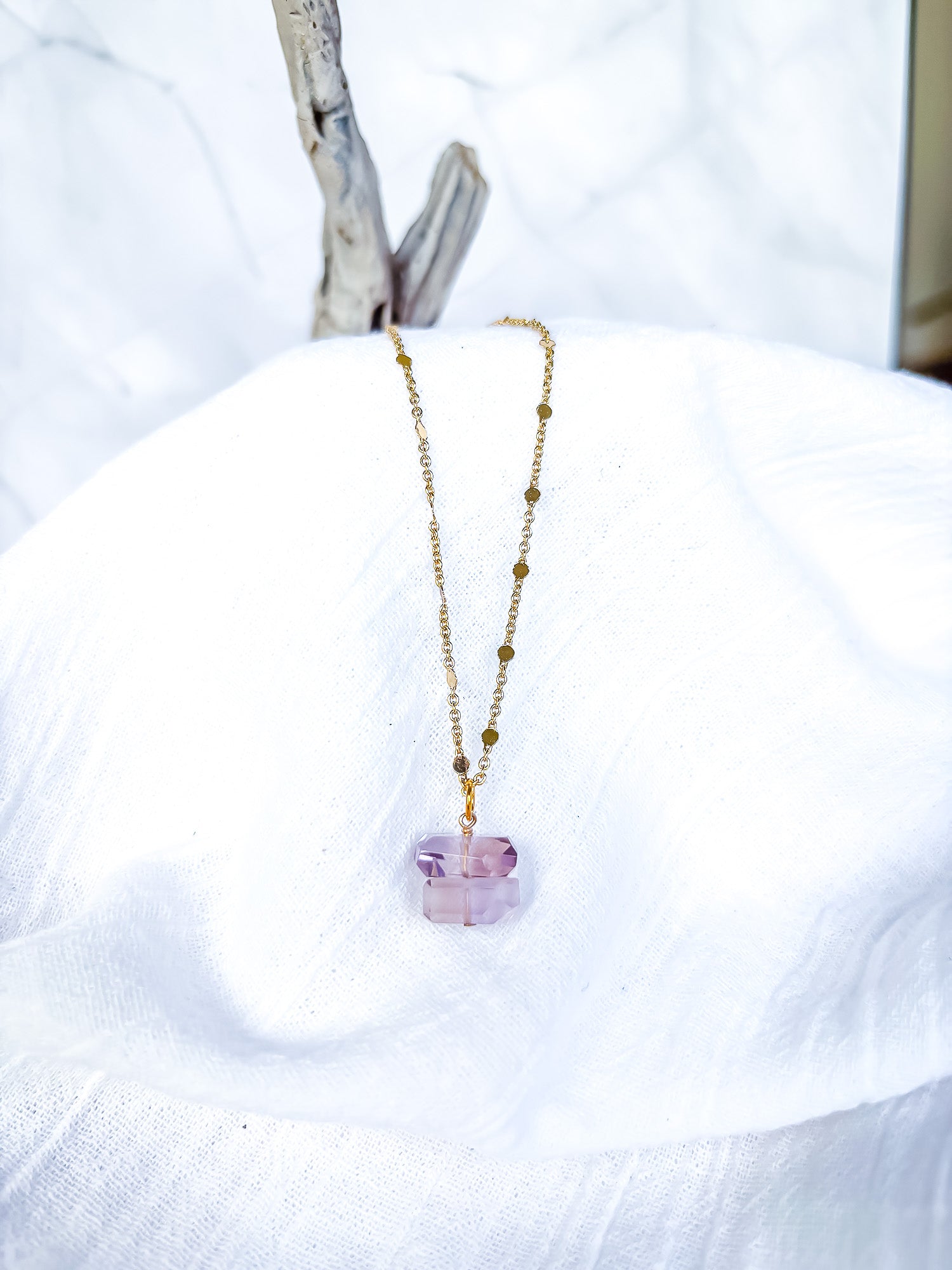 Dainty Gold Chain with Amethyst stack - Beadsmith
