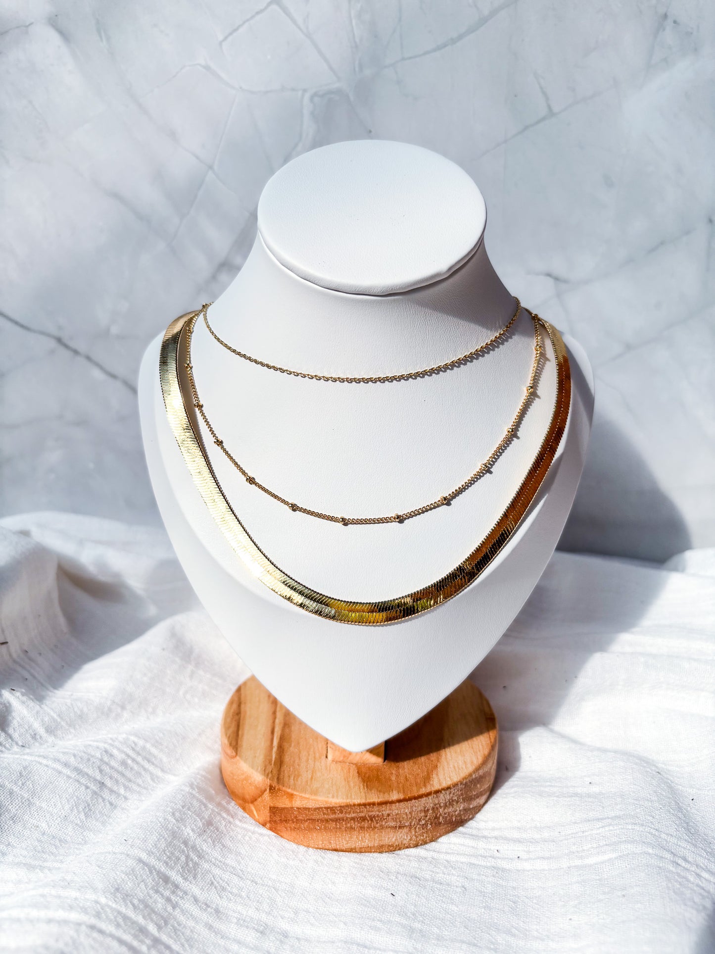 Trendy 14K Plated Gold Chain Necklaces – Herringbone, Ball Chain & Dainty Loop