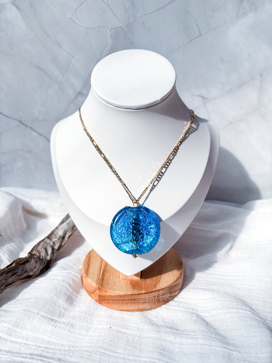 Dainty Gold Chain Necklace with Blue Glass Feature Bead