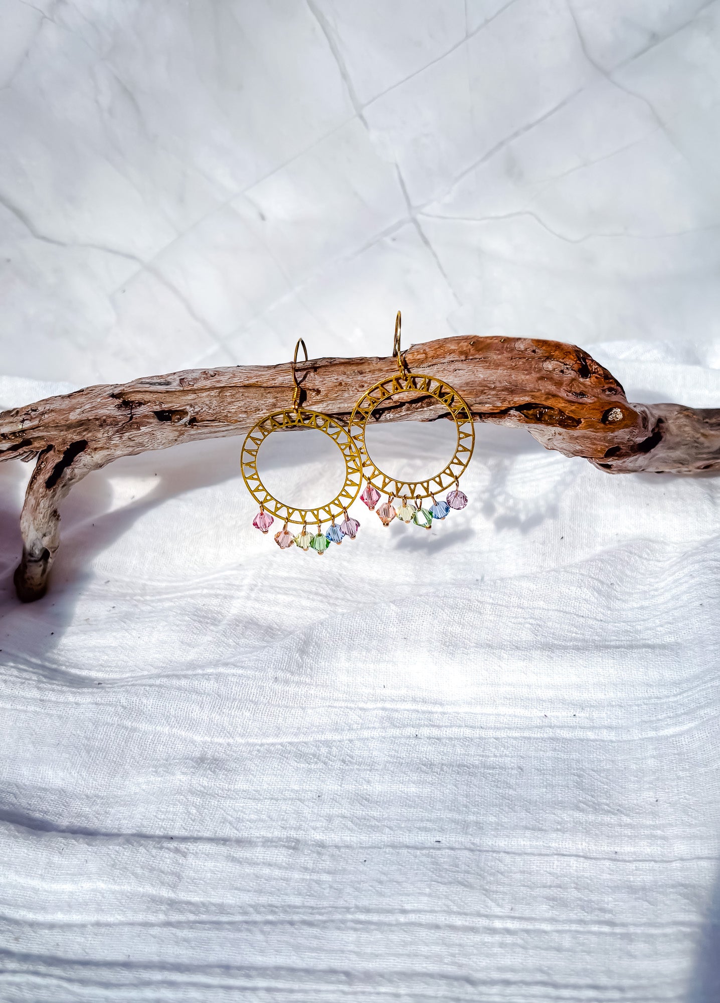 Brass Sunburst Open Disc Earrings with Rainbow Crystals - Beadsmith