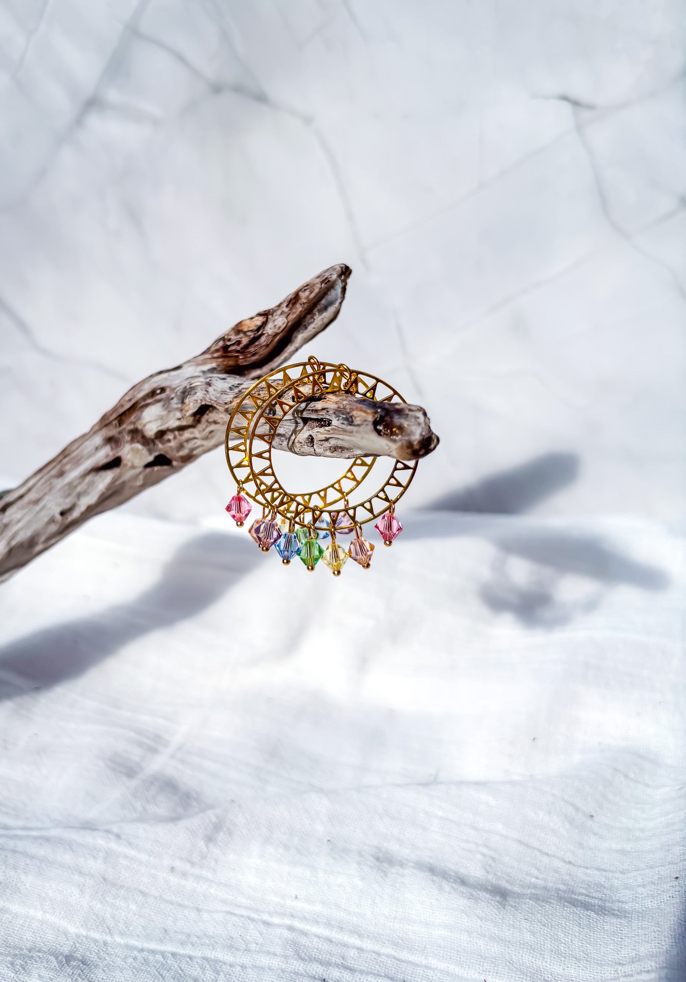 Brass Sunburst Open Disc Earrings with Rainbow Crystals - Beadsmith