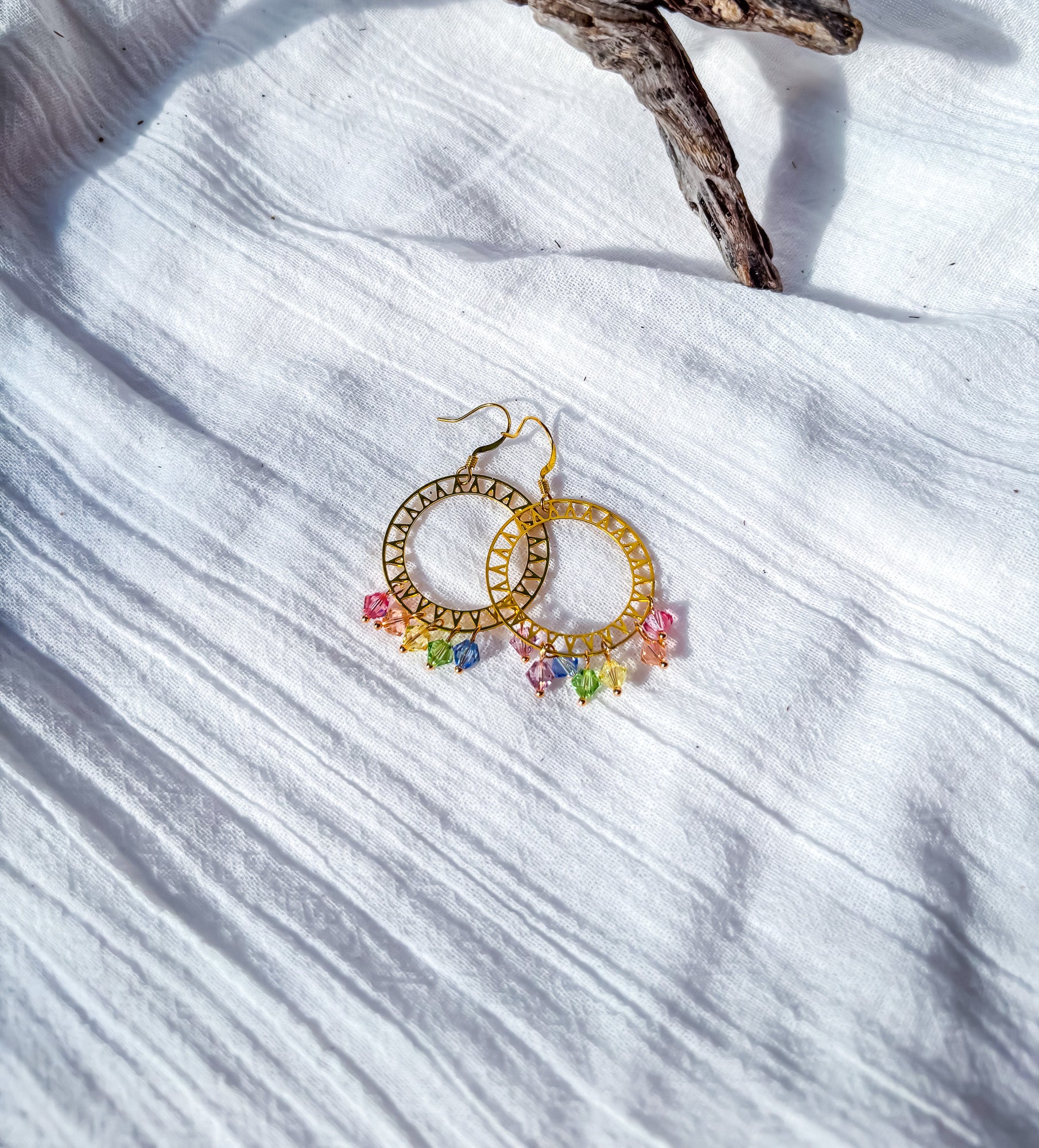 Brass Sunburst Open Disc Earrings with Rainbow Crystals - Beadsmith
