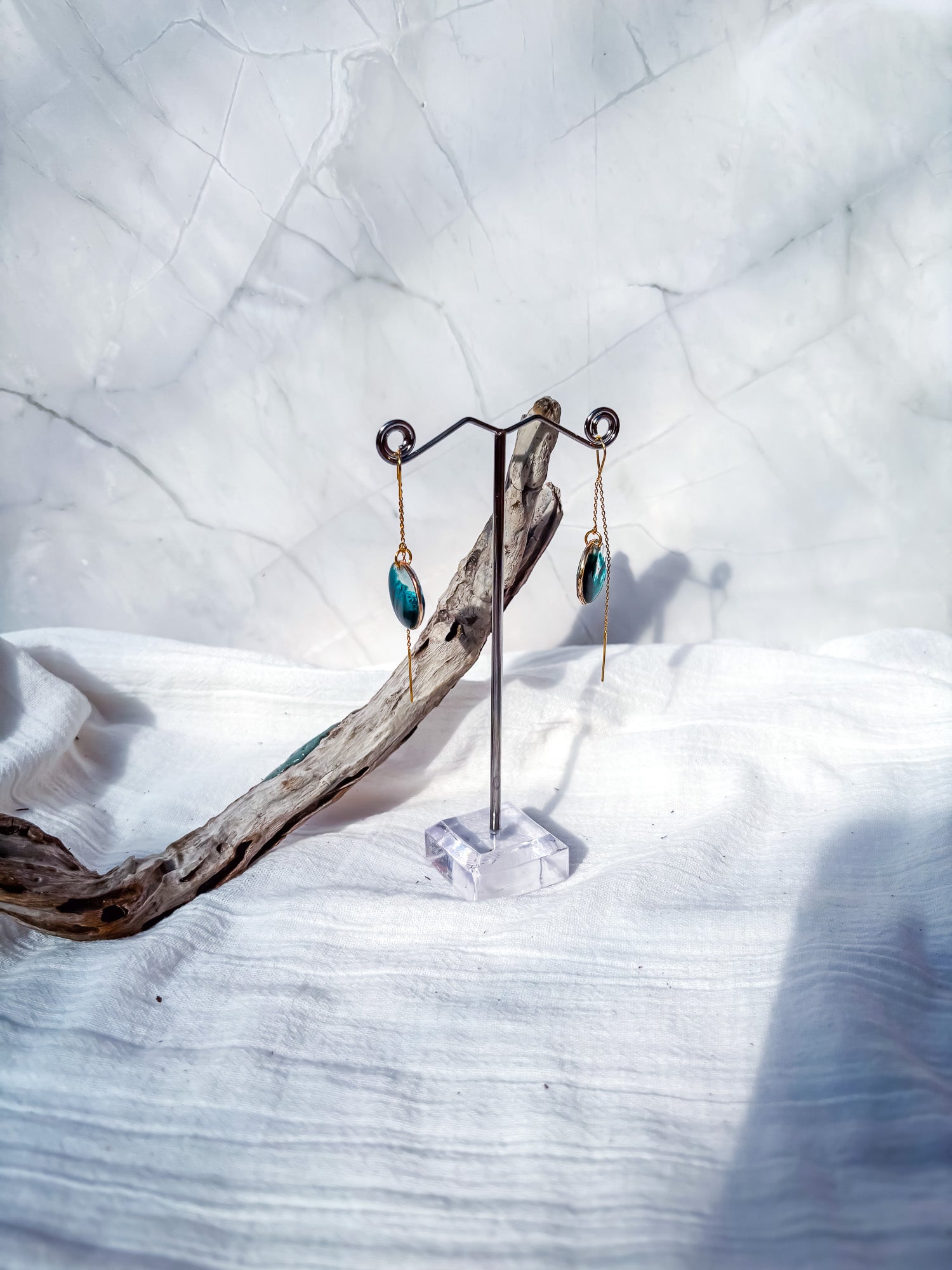 Blue Resin Disc Earrings on Gold Threader Drops - Beadsmith
