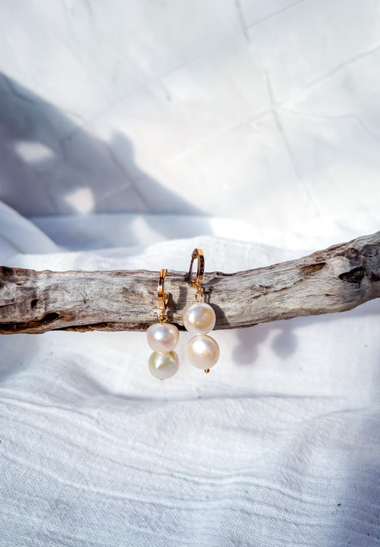 Freshwater Pearl Stack on Gold Loop Stud Earrings - Beadsmith