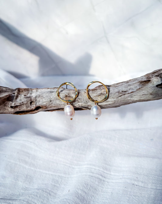 Freshwater pearl on open gold loop stud - Beadsmith