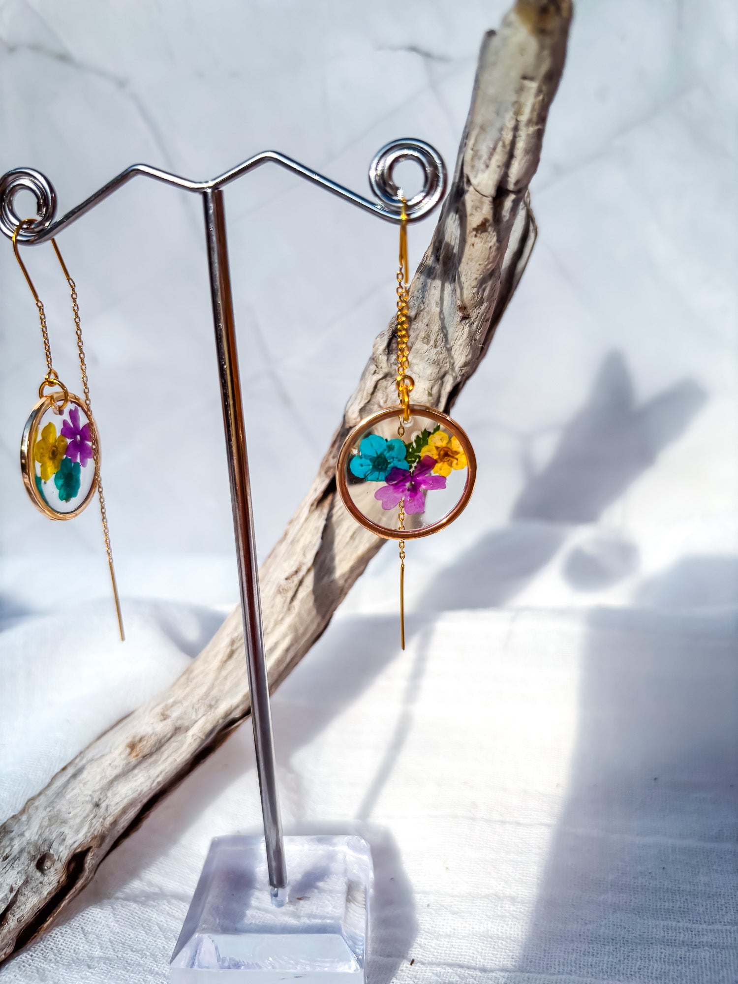 Multi-Colour Floral Disc Earrings on Gold Threader Drops - Beadsmith