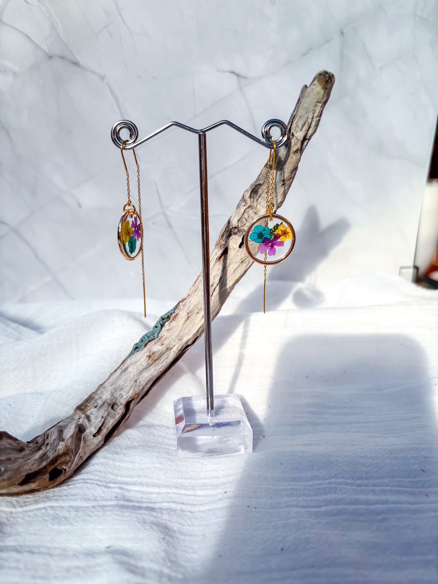 Multi-Colour Floral Disc Earrings on Gold Threader Drops - Beadsmith