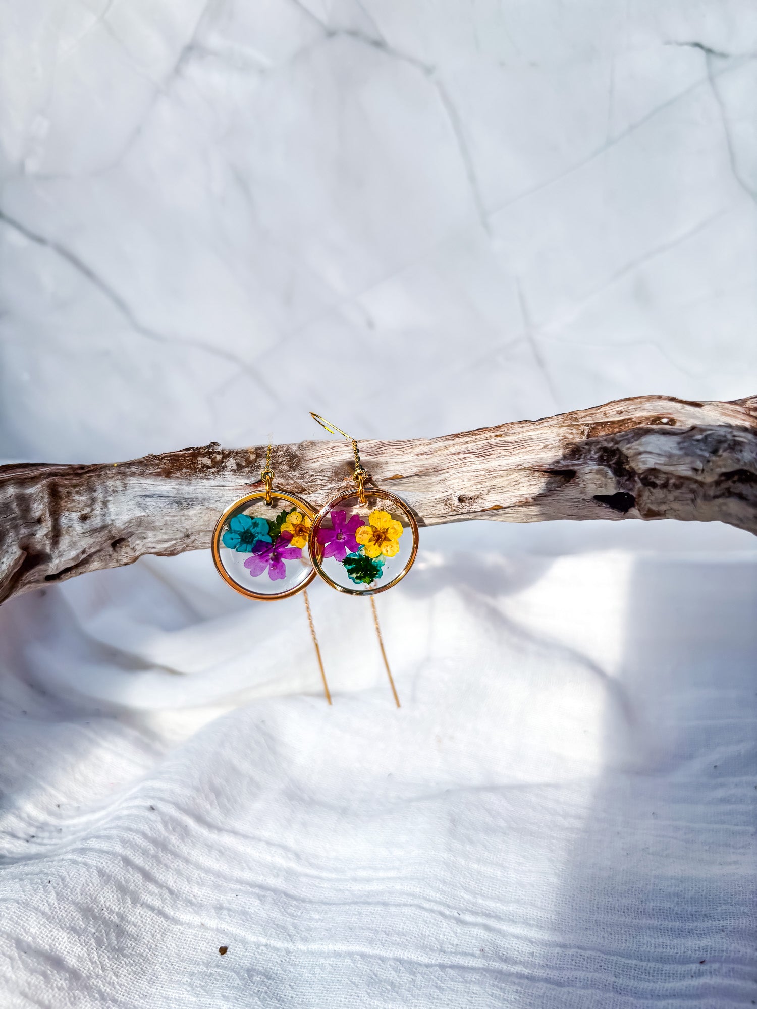 Multi-Colour Floral Disc Earrings on Gold Threader Drops - Beadsmith