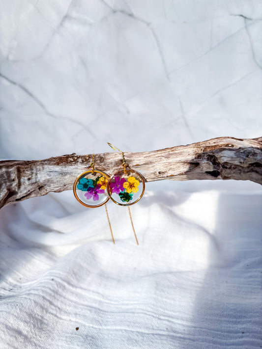 Multi-Colour Floral Disc Earrings on Gold Threader Drops - Beadsmith