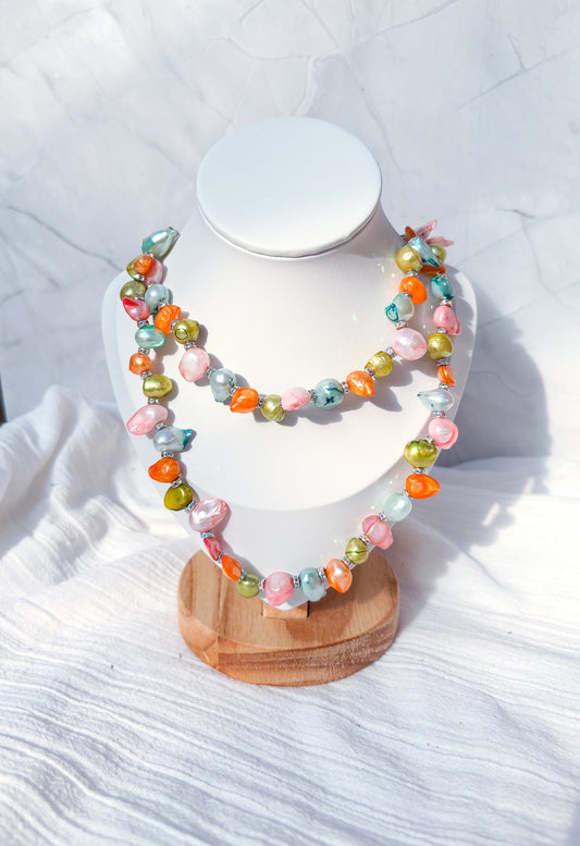 Super long rainbow pearl beaded necklace - Beadsmith