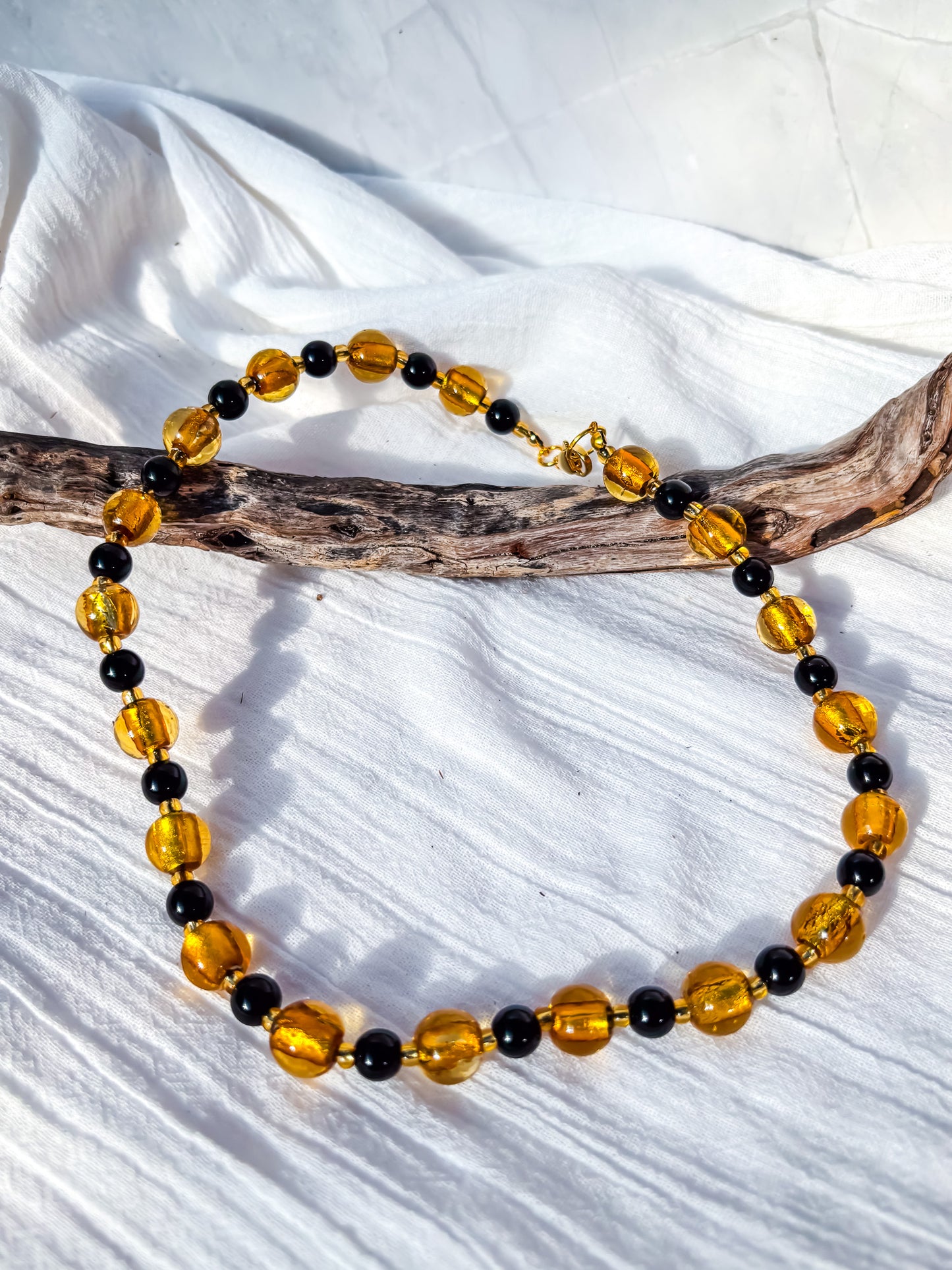Black crystal and gold foil beaded necklace - Beadsmith