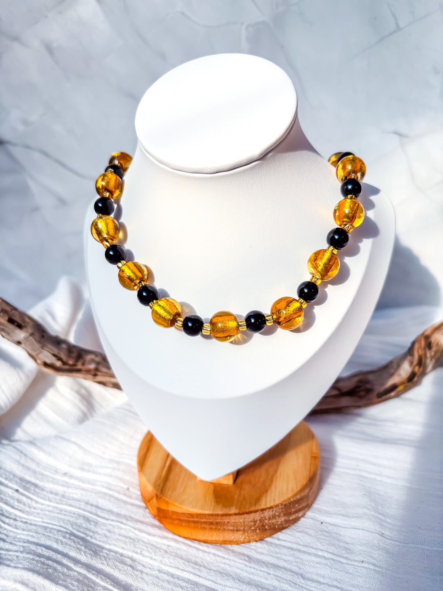 Black crystal and gold foil beaded necklace - Beadsmith