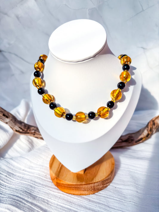 Black crystal and gold foil beaded necklace - Beadsmith
