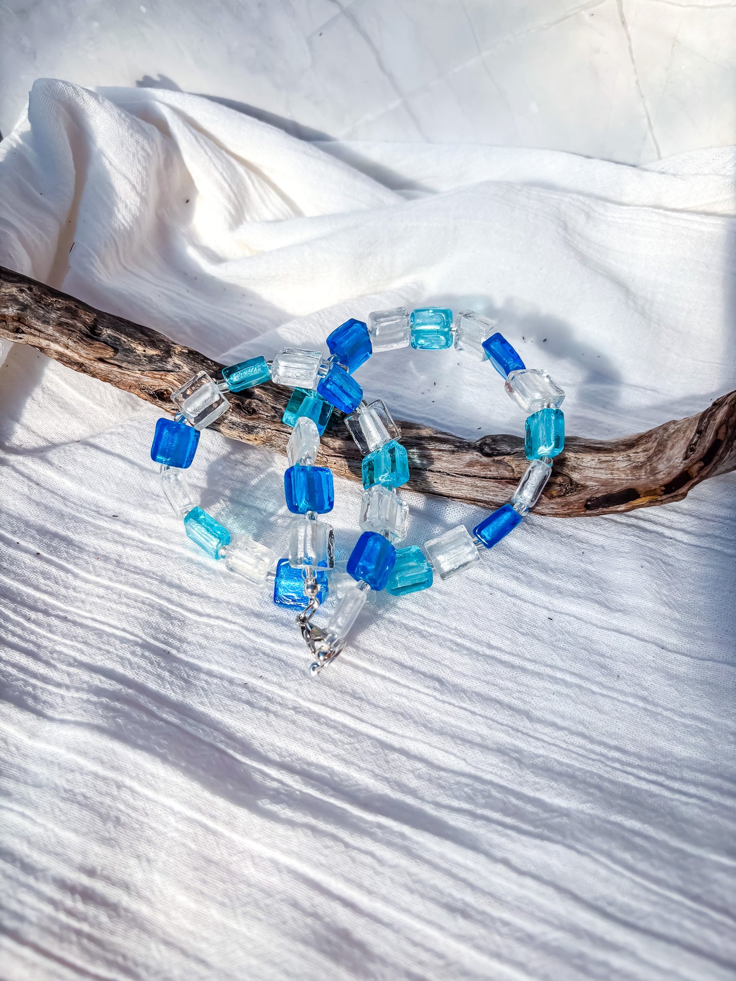 Fancy square beads in shades of blue and white necklace - Beadsmith