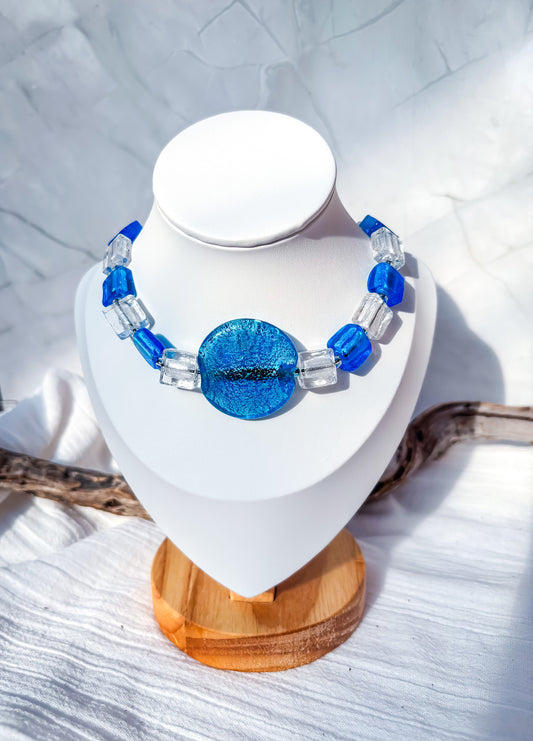 Blue and White Glass Foil with feature bead necklace - Beadsmith