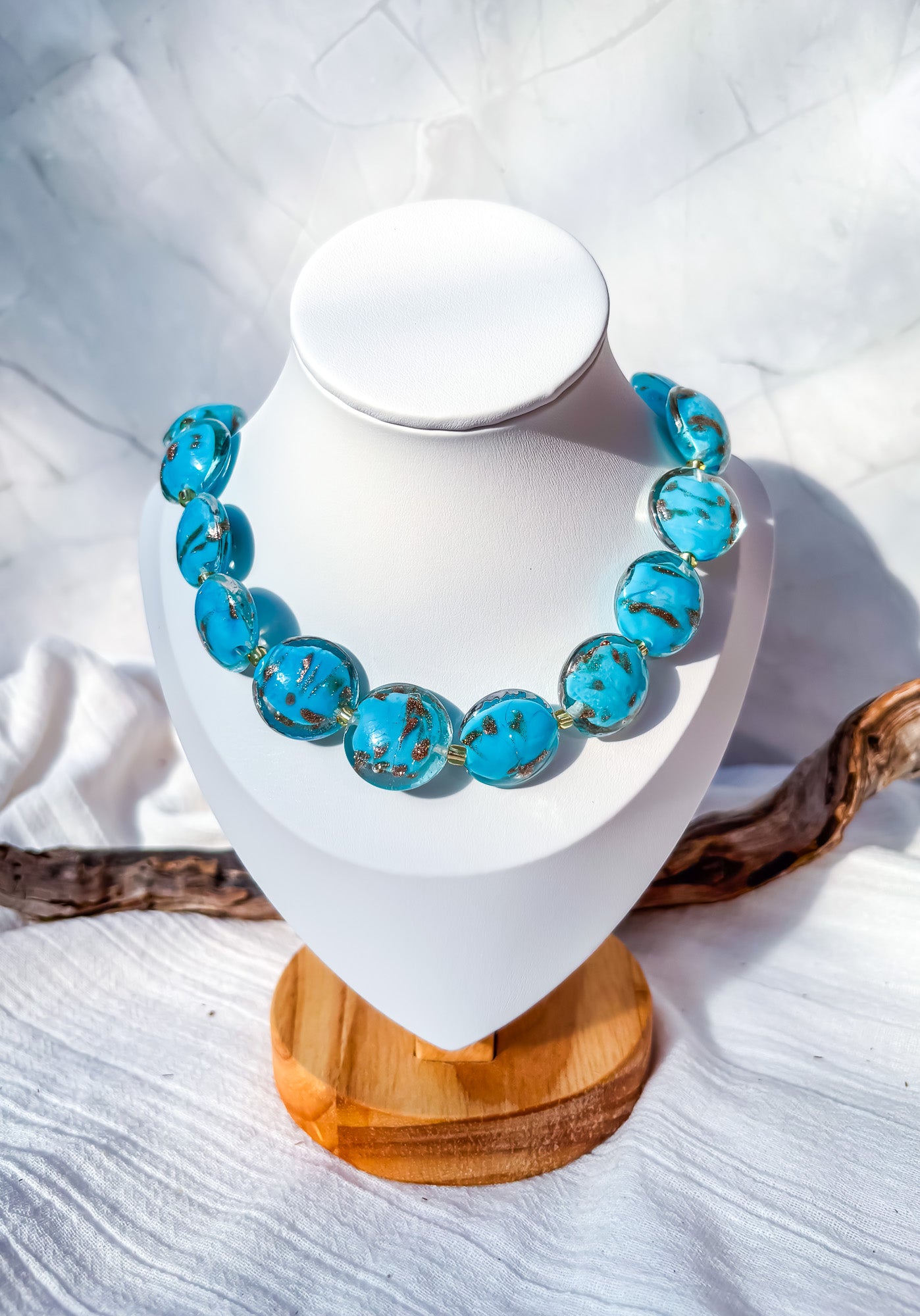 Stunning handmade teal and gold beaded necklace - Beadsmith