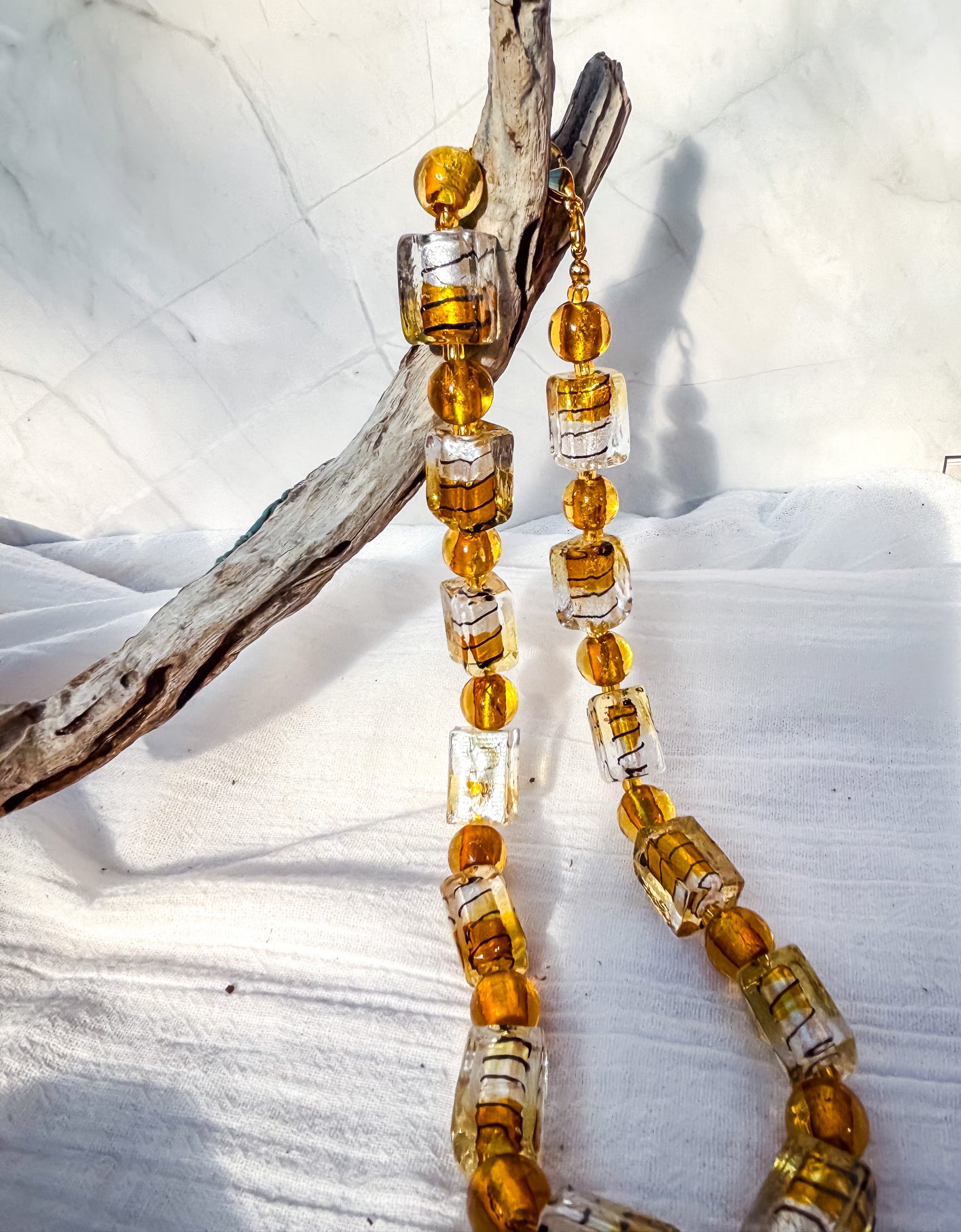 Rectangle Amber Striped Handmade Beaded Necklace - Beadsmith
