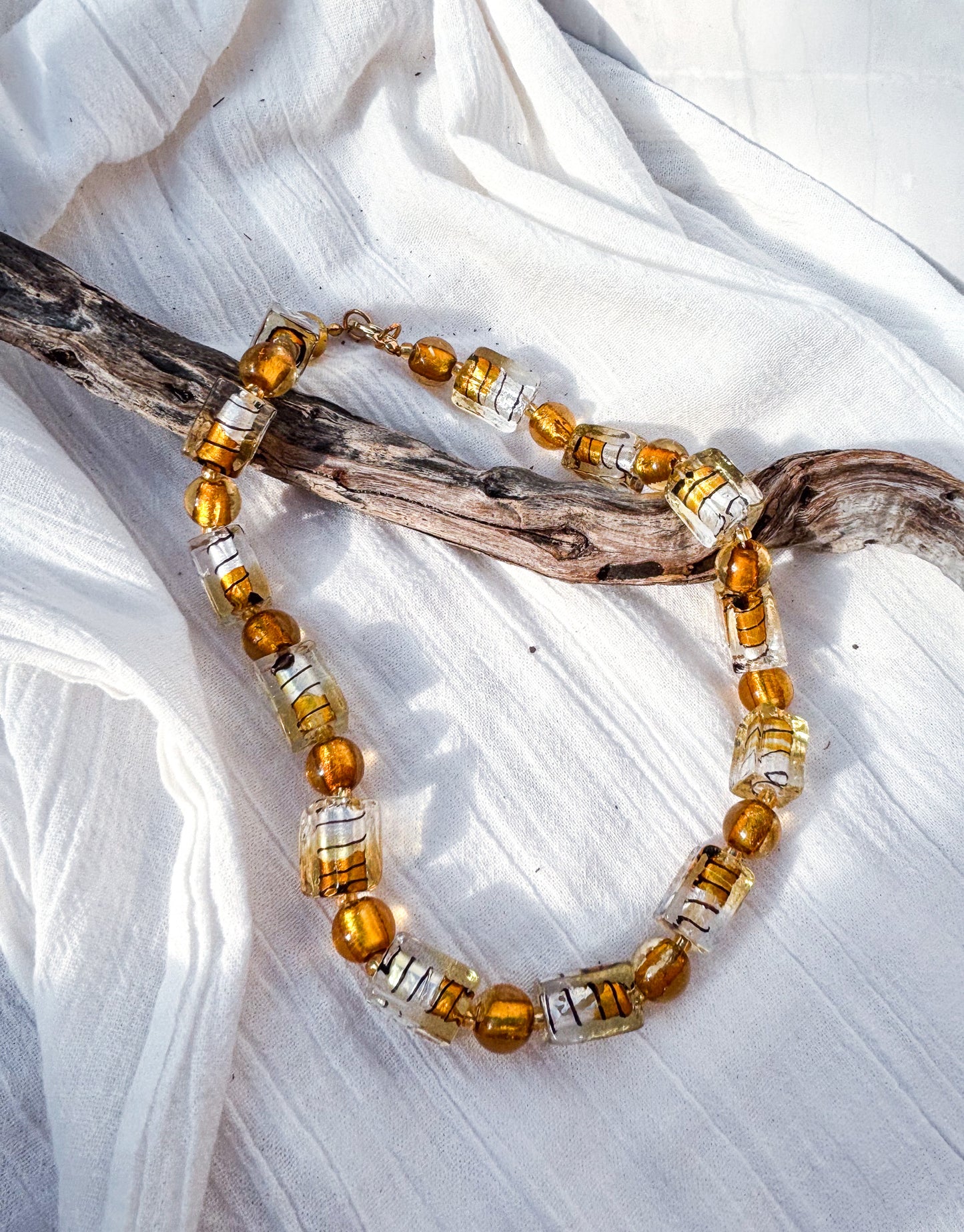 Rectangle Amber Striped Handmade Beaded Necklace - Beadsmith