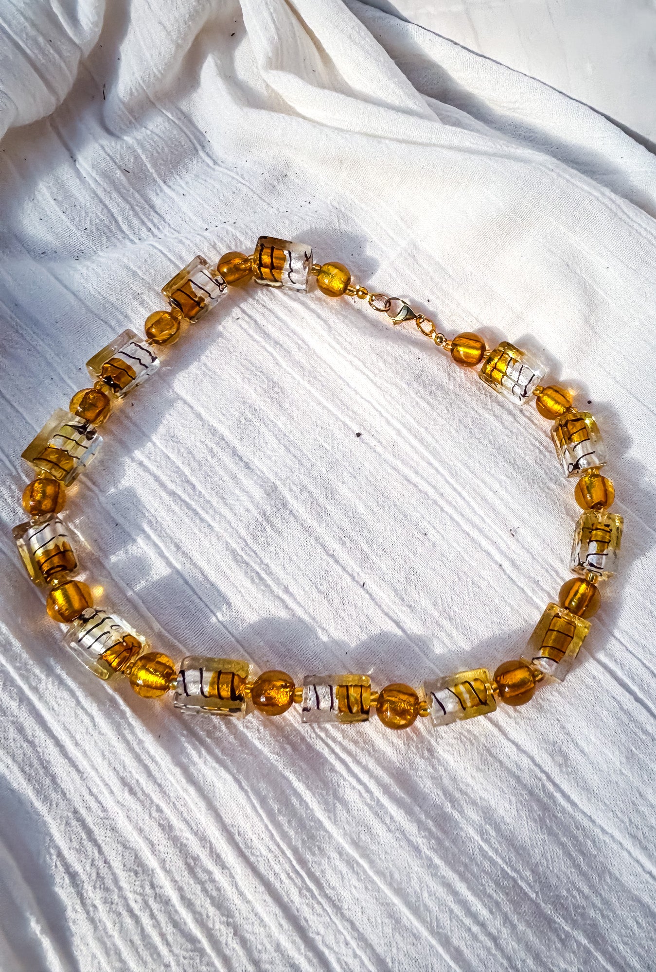 Rectangle Amber Striped Handmade Beaded Necklace - Beadsmith