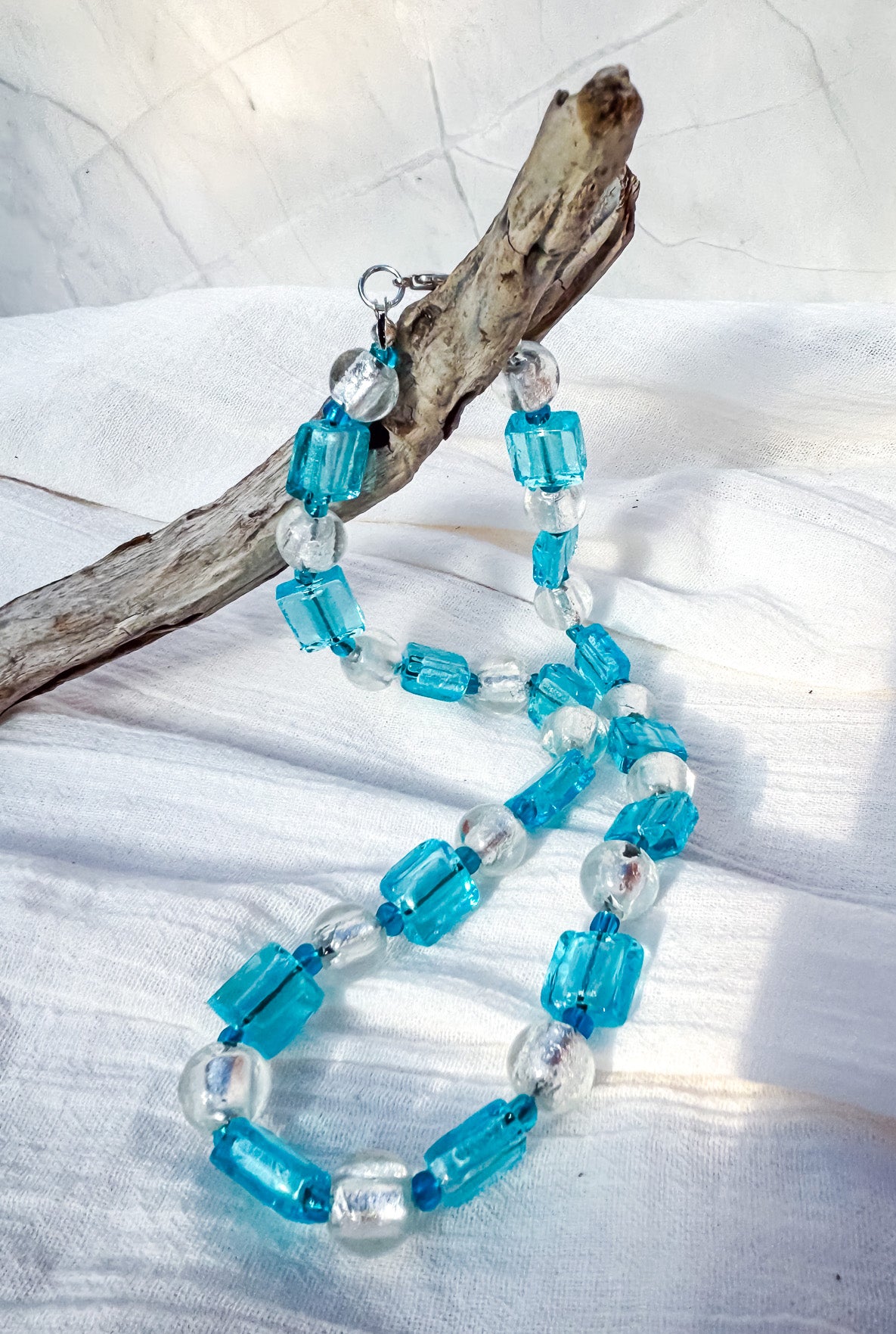 Teal and White Handmade Beaded Necklace - Beadsmith