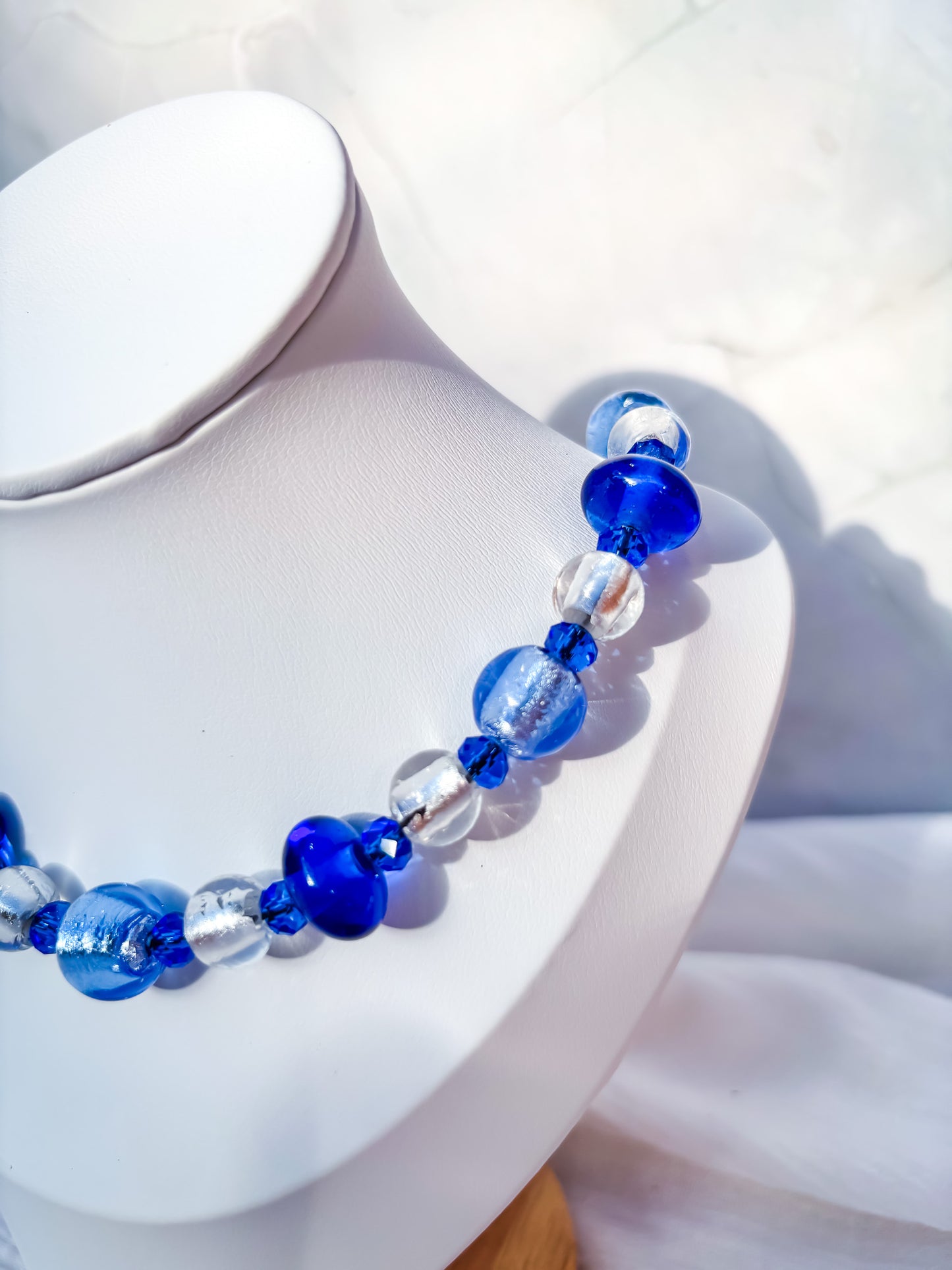 Blue, silver and dark blue necklace, handmade venetian glass beads