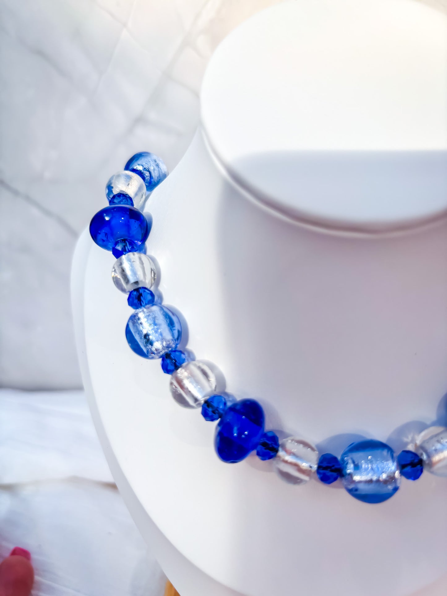 Blue, silver and dark blue necklace, handmade venetian glass beads