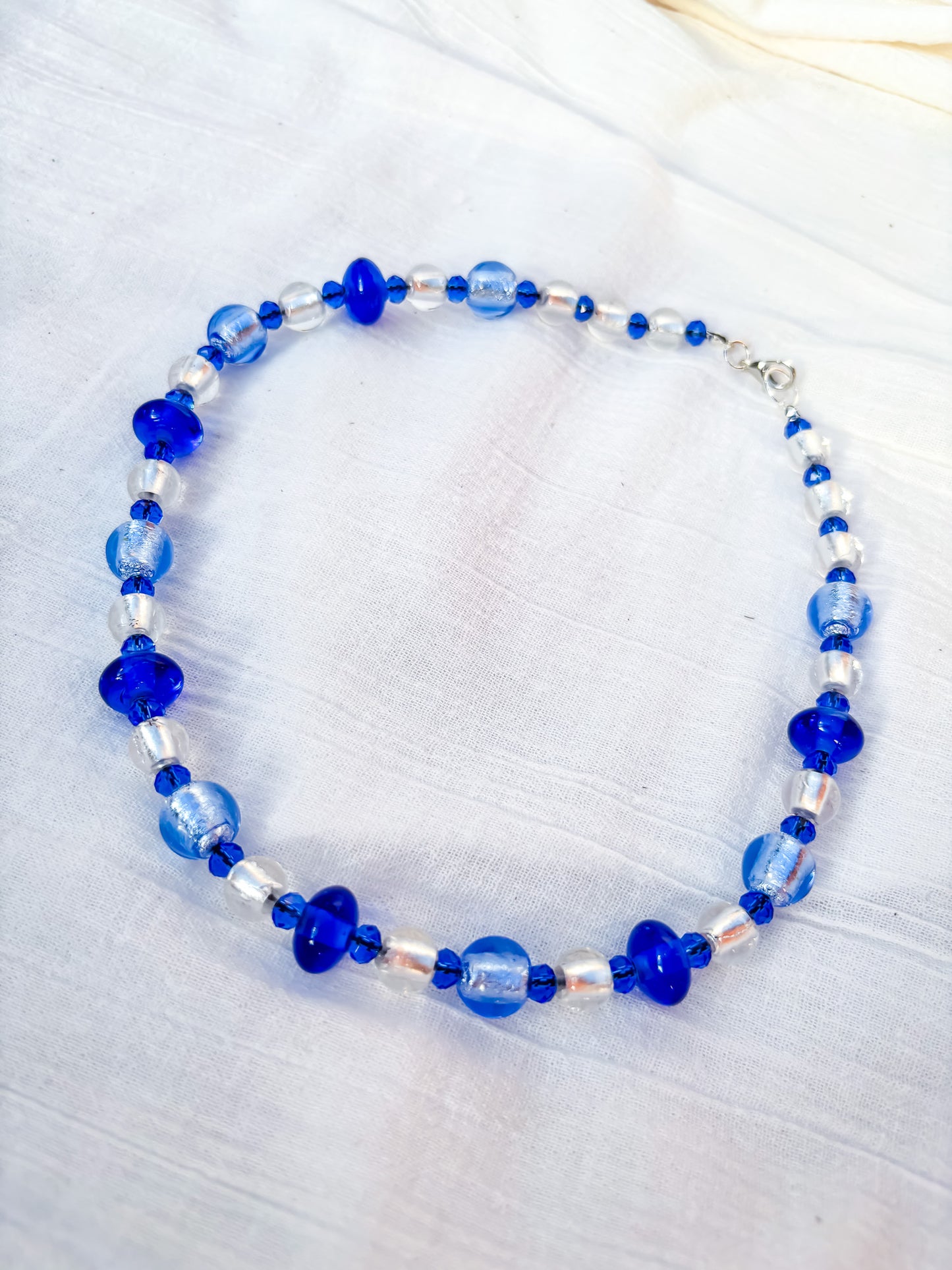 Blue, silver and dark blue necklace, handmade venetian glass beads