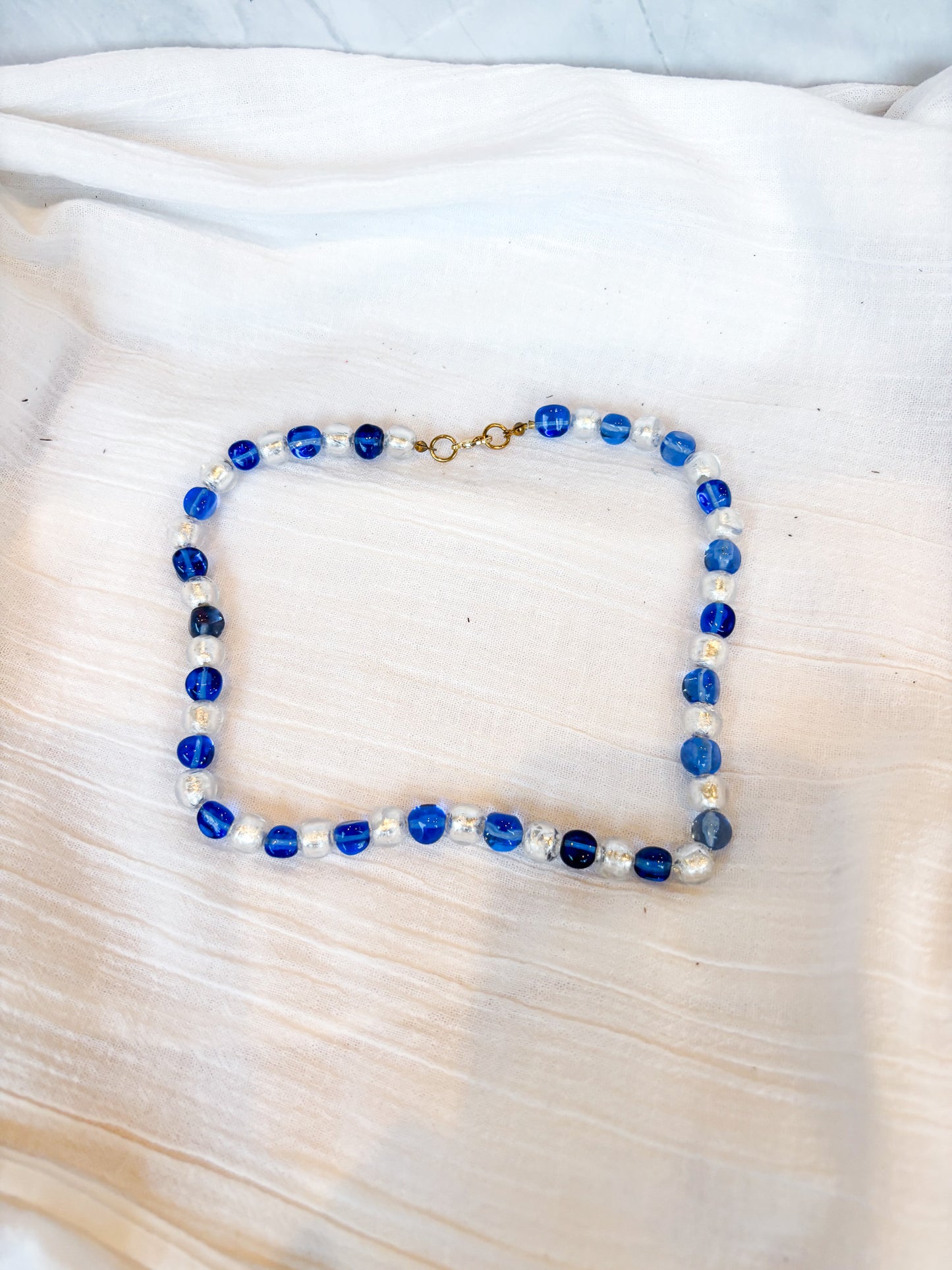 Handmade Blue and Silver Foil Beaded Necklace (gold) - Beadsmith