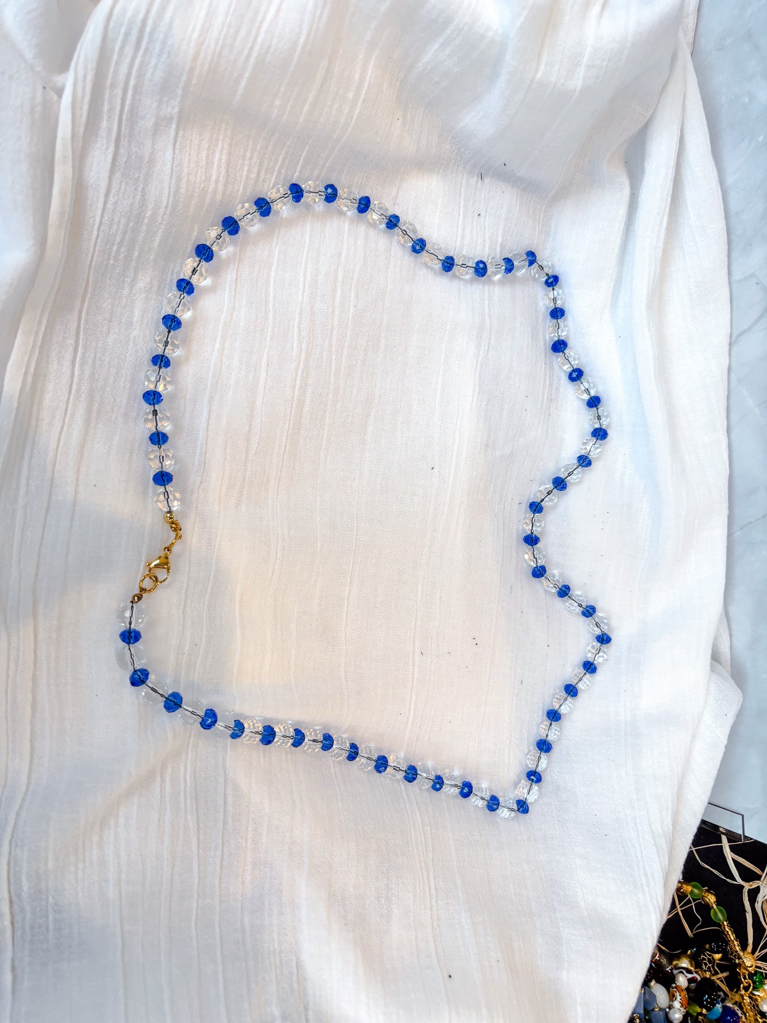 Handmade White Faceted and Blue Beaded Necklace - Beadsmith