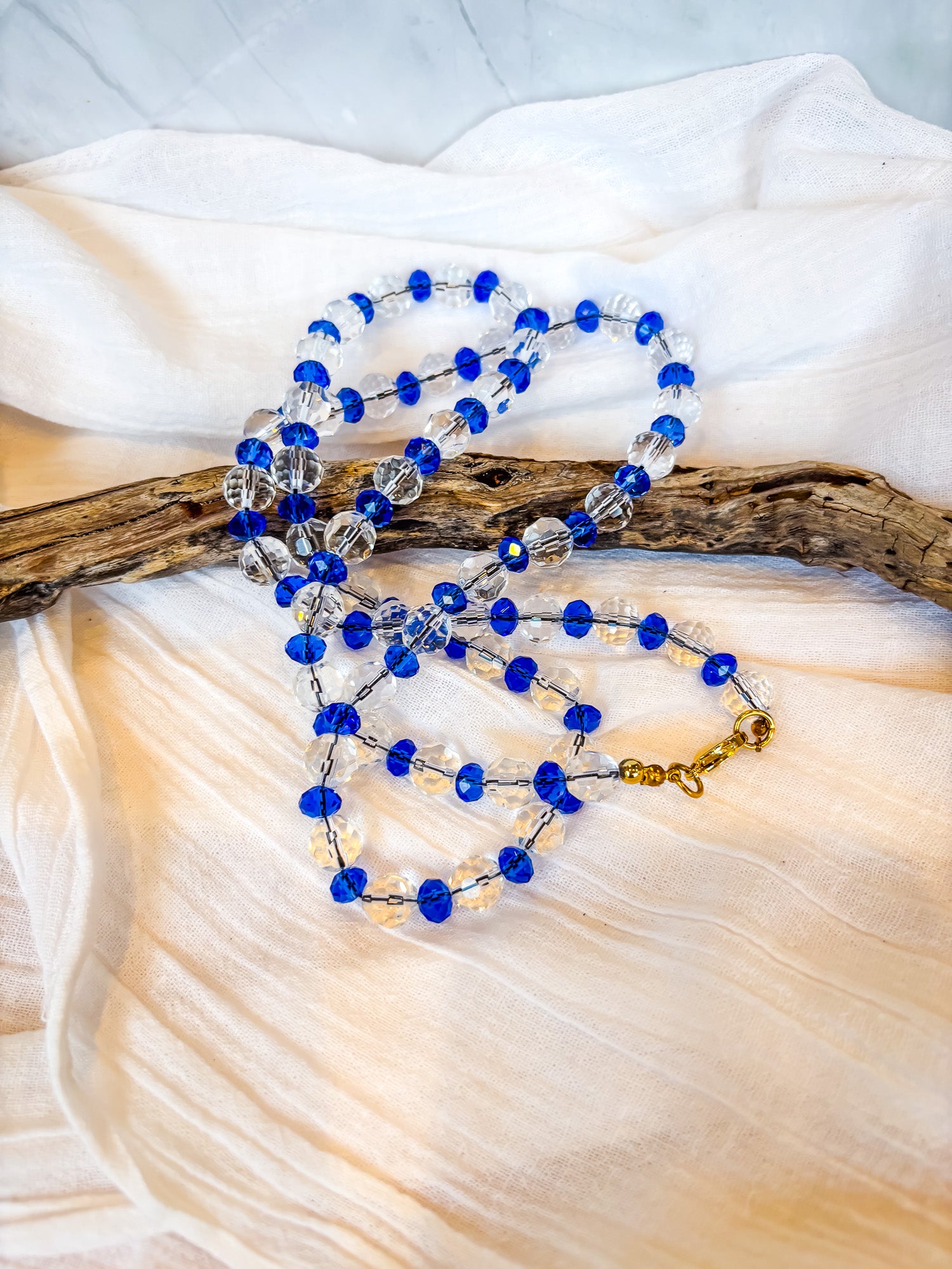 Handmade White Faceted and Blue Beaded Necklace - Beadsmith