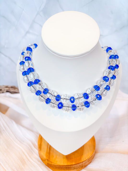 Handmade White Faceted and Blue Beaded Necklace - Beadsmith