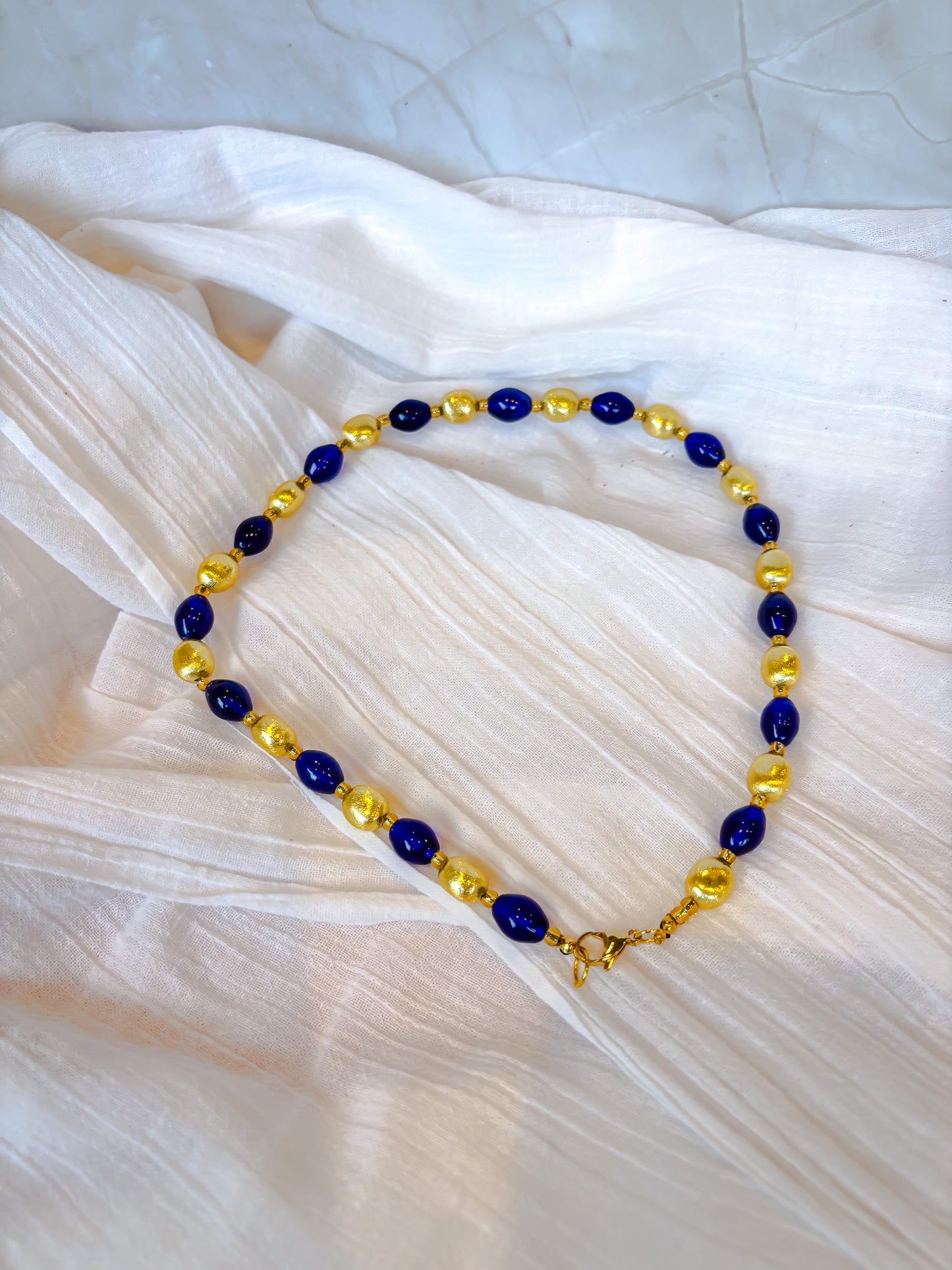 Handmade Italian glass blue and gold beaded necklace - Beadsmith