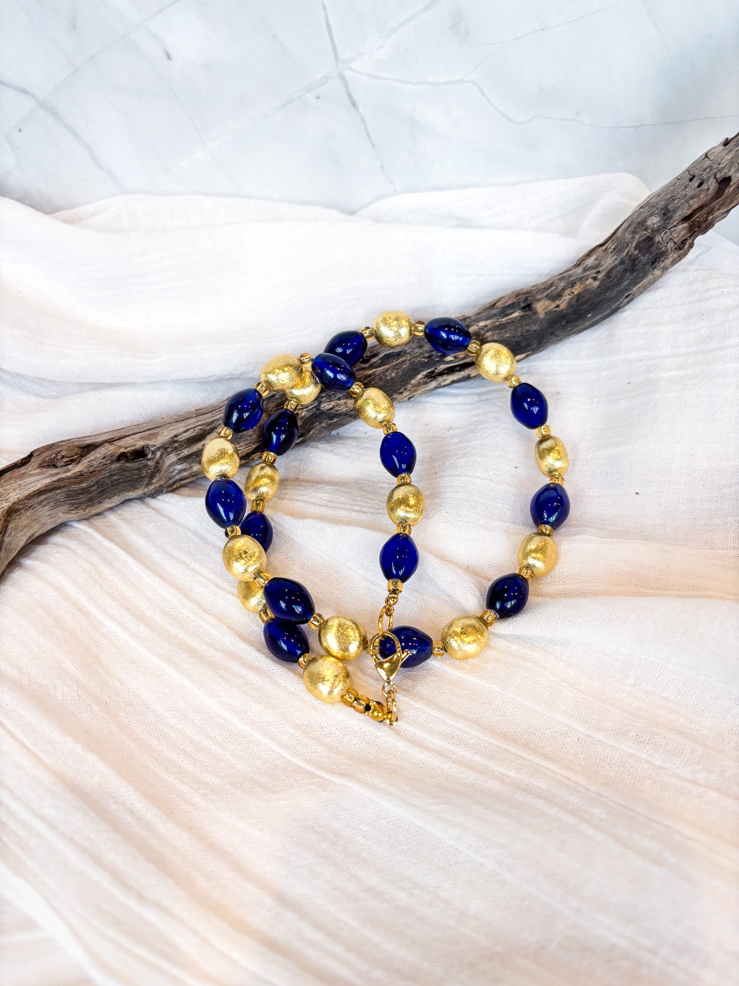 Handmade Italian glass blue and gold beaded necklace - Beadsmith