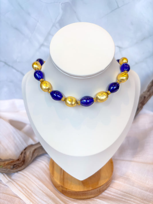 Handmade Italian glass blue and gold beaded necklace - Beadsmith