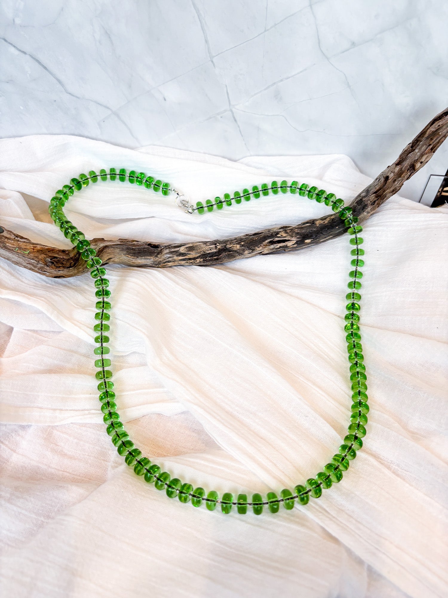 Handmade Long Green Beaded Crystal Necklace - Beadsmith