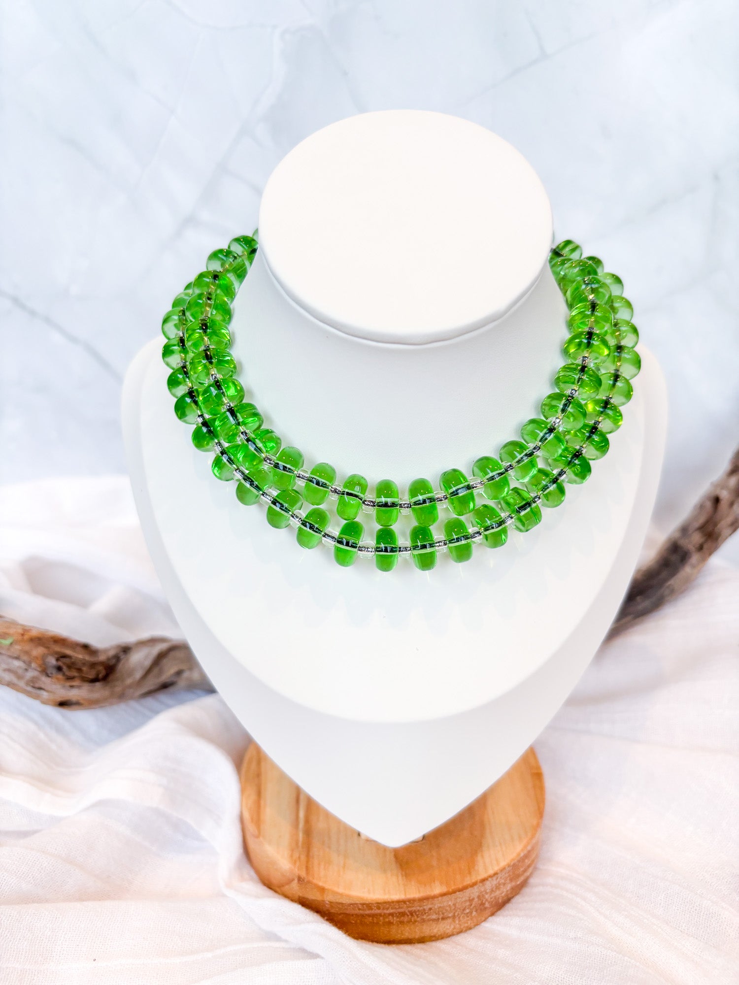 Handmade Long Green Beaded Crystal Necklace - Beadsmith