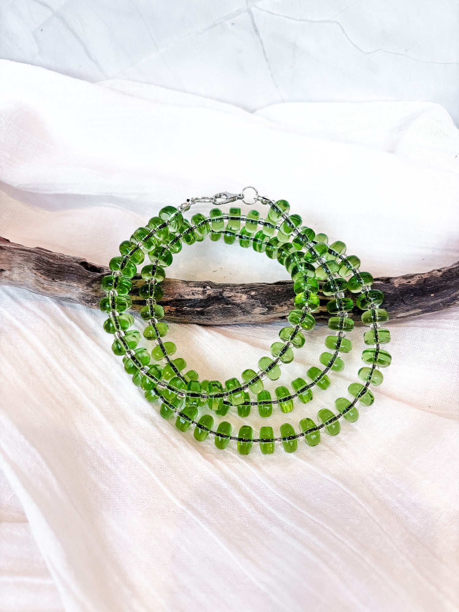 Handmade Long Green Beaded Crystal Necklace - Beadsmith
