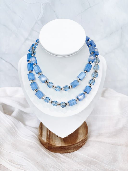 Blue Faceted Beaded Square Necklace - Beadsmith