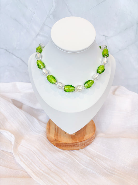 Handmade Green and White Beaded Necklace - Beadsmith