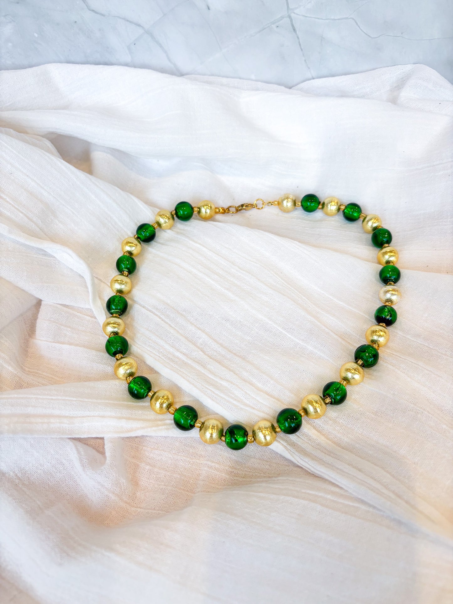 Handmade Italian glass green and gold beaded necklace - Beadsmith