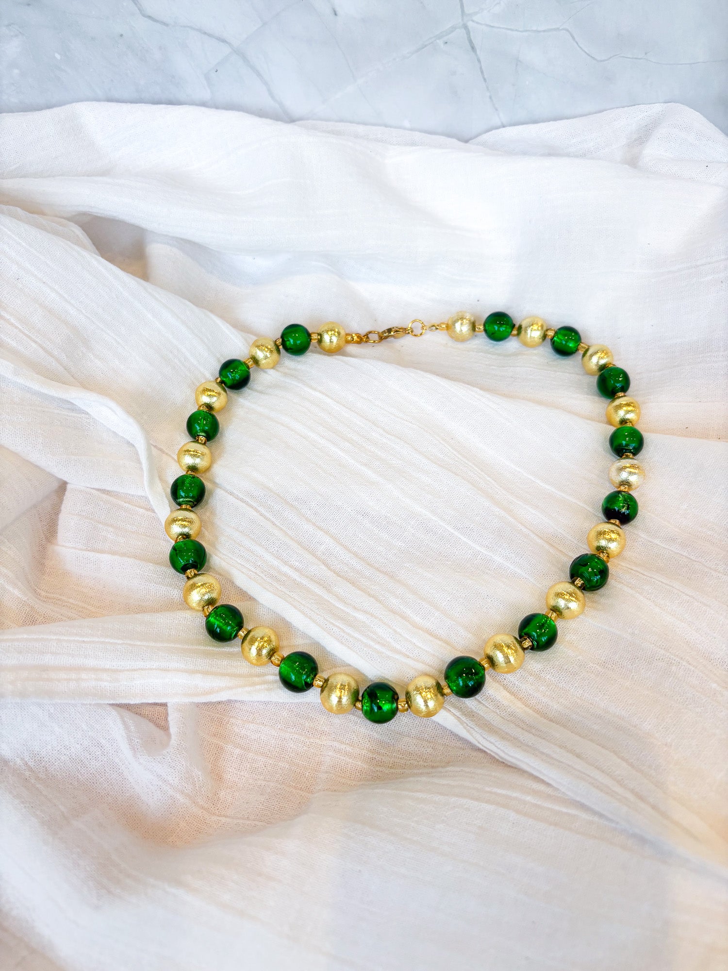 Handmade Italian glass green and gold beaded necklace - Beadsmith