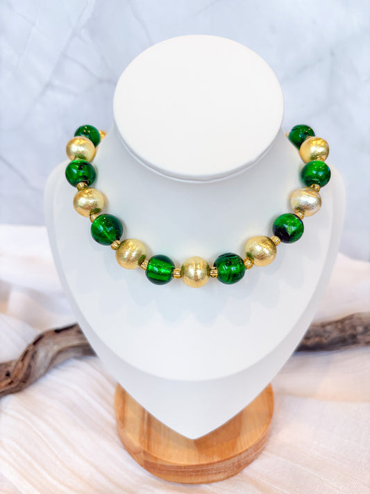 Handmade Italian glass green and gold beaded necklace - Beadsmith