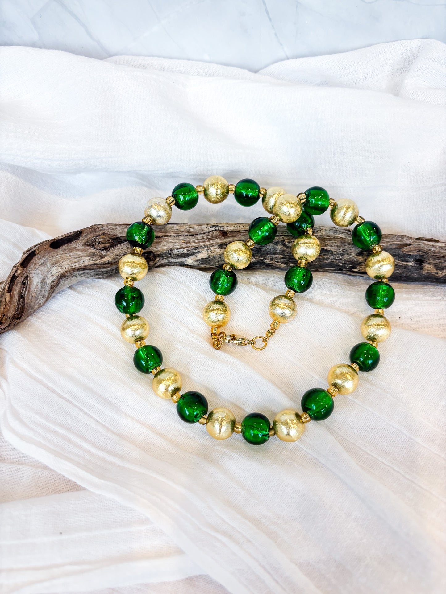 Handmade Italian glass green and gold beaded necklace - Beadsmith