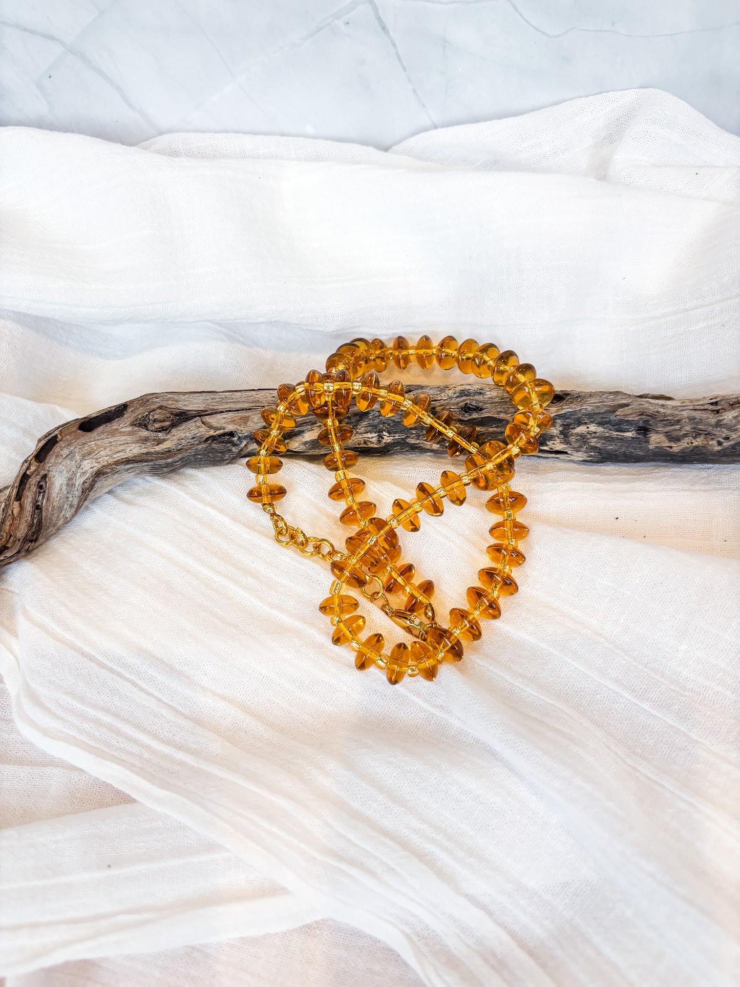 Handmade Amber Disc Crystal Beaded Necklace - Beadsmith