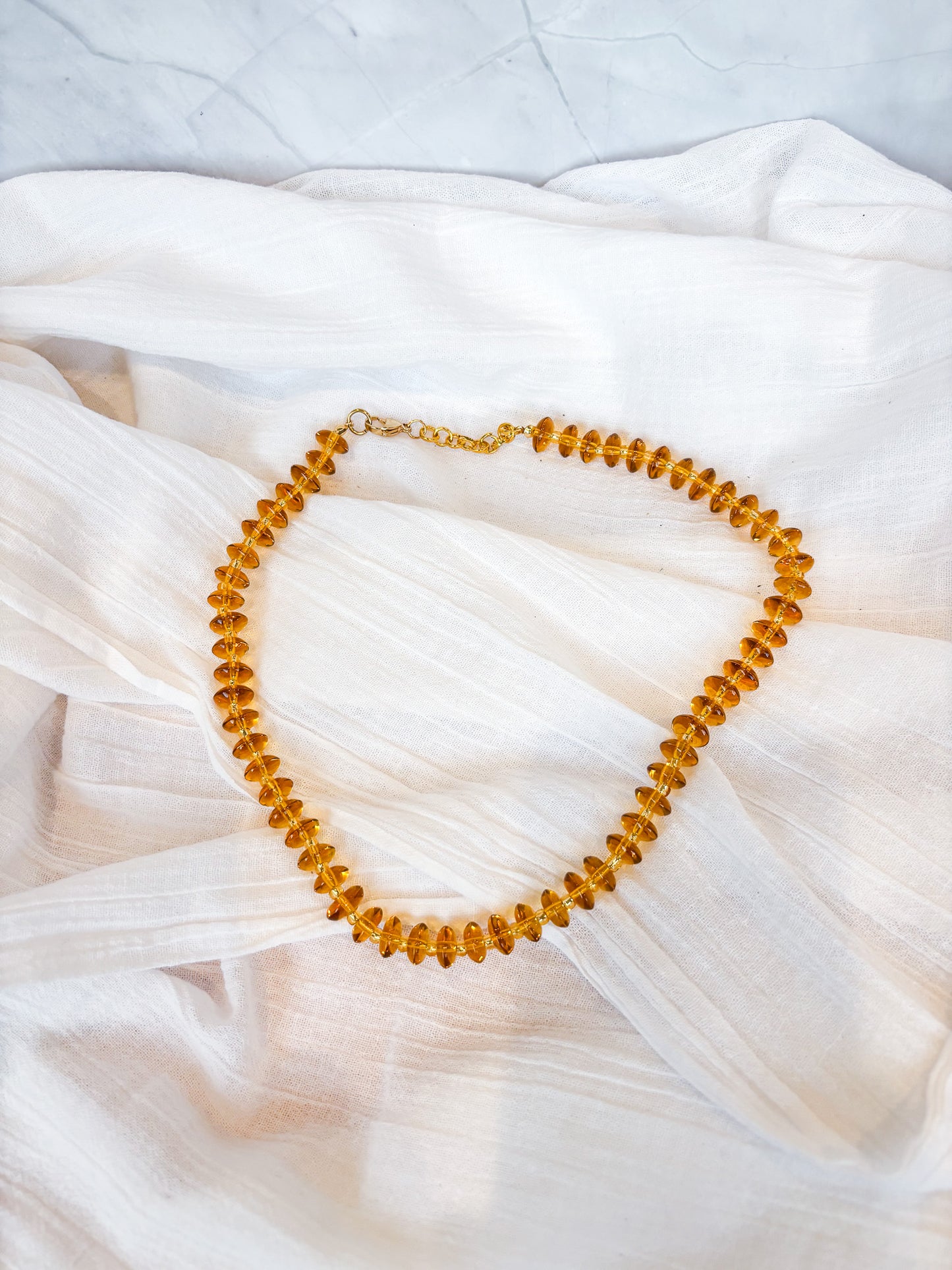 Handmade Amber Disc Crystal Beaded Necklace - Beadsmith