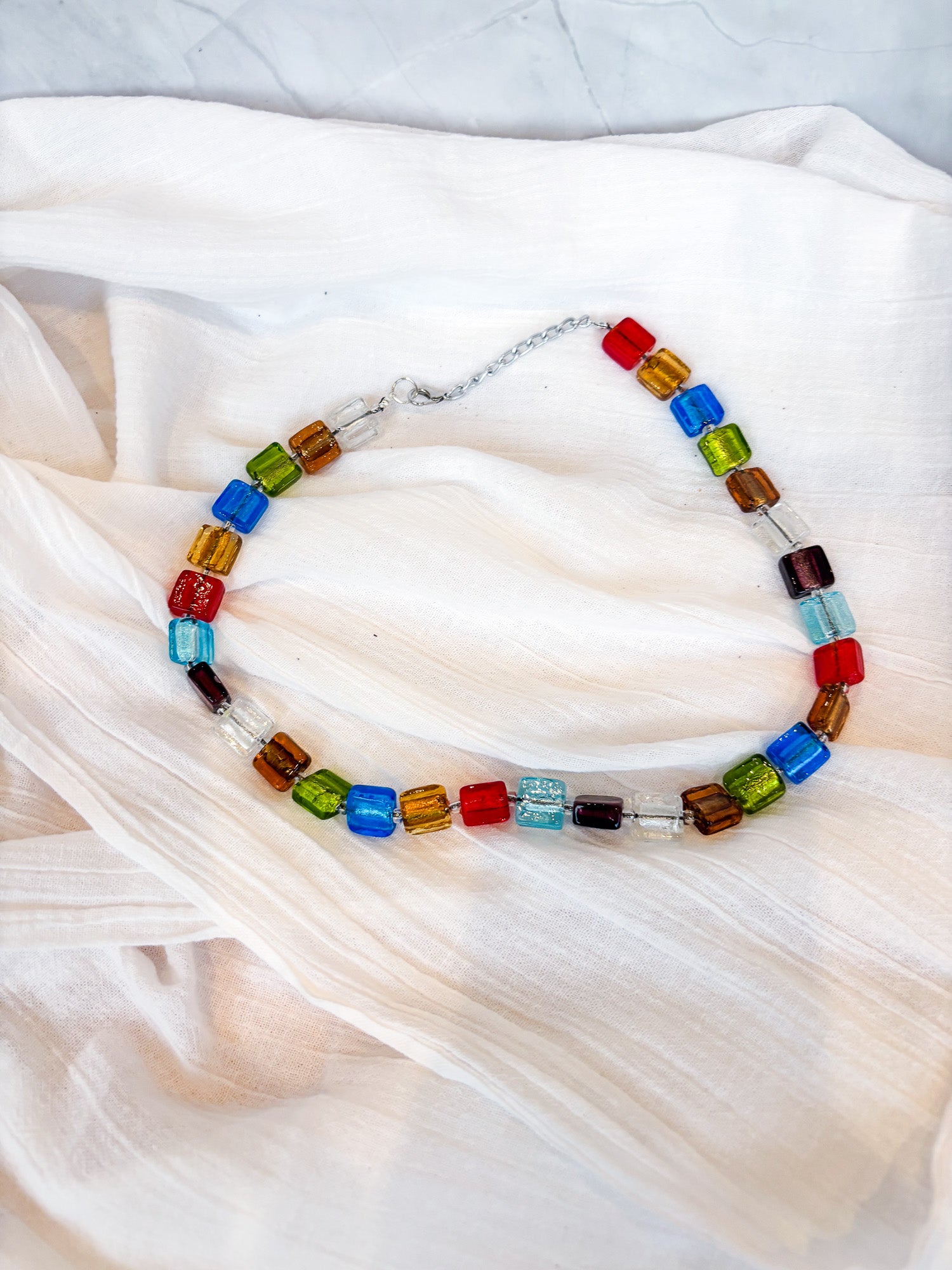 Handmade Multi-Coloured Square Beaded Necklace - Beadsmith