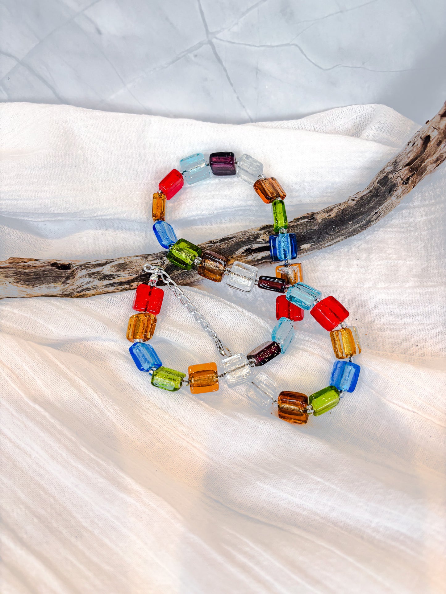 Handmade Multi-Coloured Square Beaded Necklace - Beadsmith