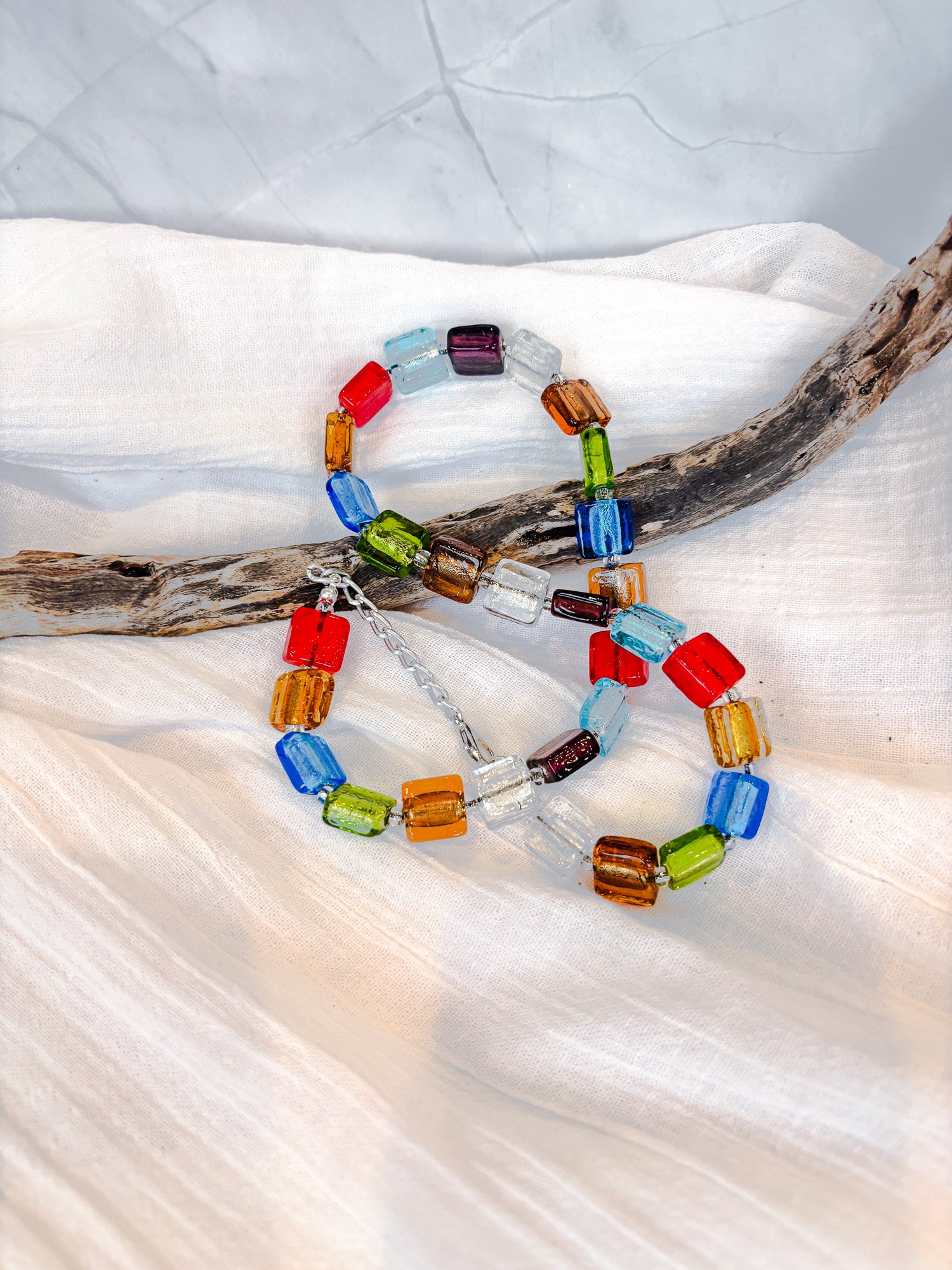 Handmade Multi-Coloured Square Beaded Necklace - Beadsmith
