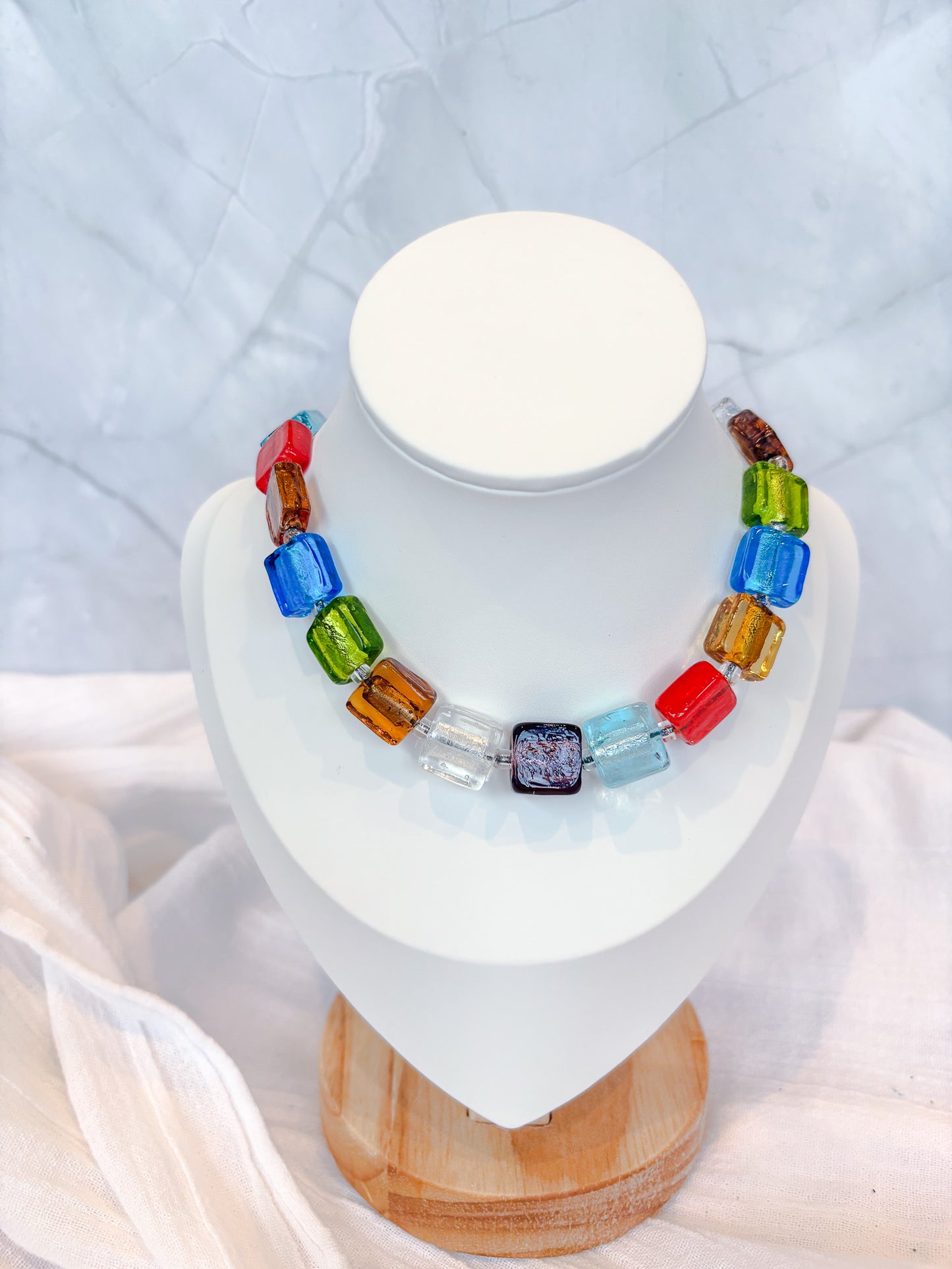 Handmade Multi-Coloured Square Beaded Necklace - Beadsmith